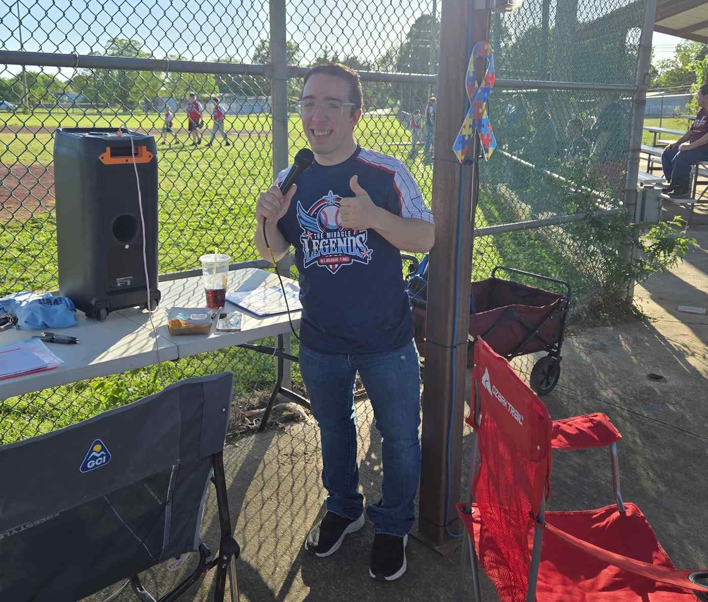 Coach Cheyton Pennington doing all the announcing of the Players 