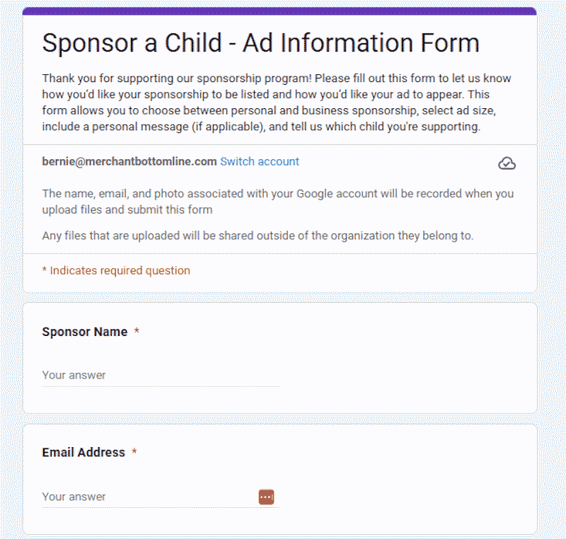 Pageant Sponsor Form